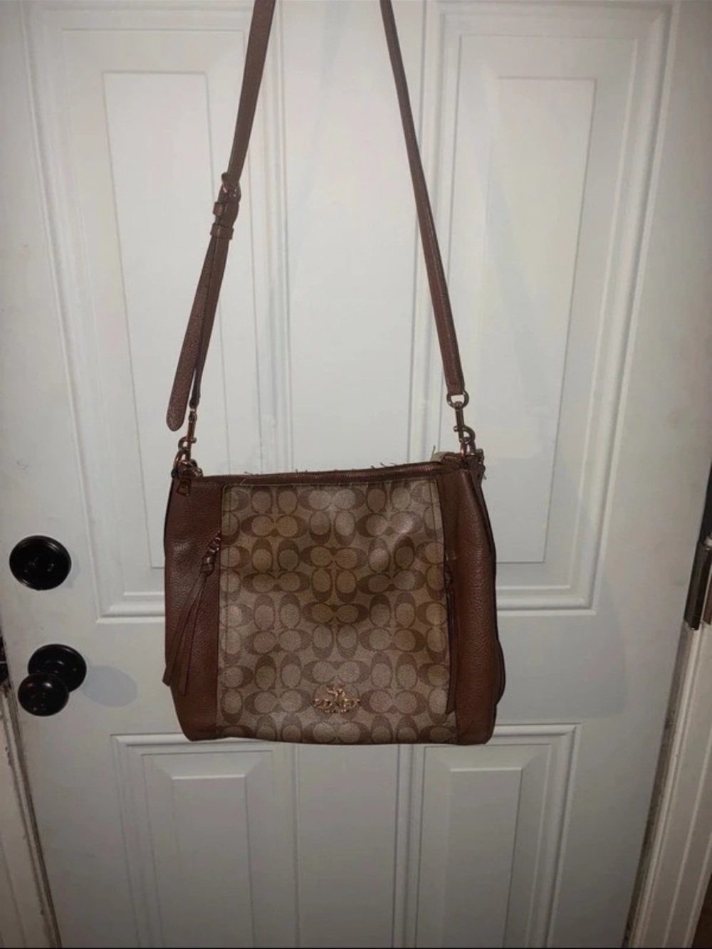 Coach Brown Signature Canvas Crossbody with Leather Trim